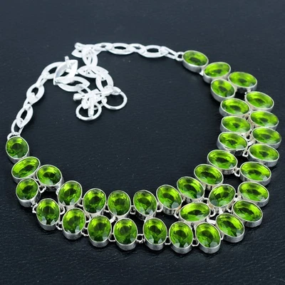 Peridot Oval Gemstone Handmade 925 Sterling Silver Jewelry Necklace 18" VJ 159 - Image 1 of 4