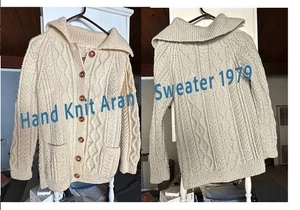 Cárdigan tejido con cable de lana vintage 1979 Aran para mujer comprado en Irlanda - Imagen 1 de 9