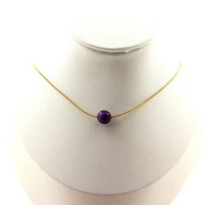 Collar 1 Perla Ojo De Tigre Violeta 8 Mm. Cadena De Acero Hecha En Francia. - Imagen 1 de 6