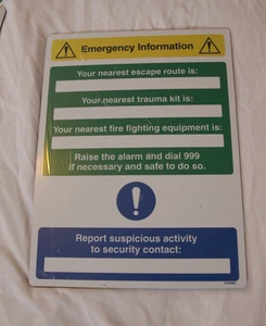 EMERGENCY INFORMATION - New 300mm x 400mm Aluminium Safety sign - Picture 1 of 1
