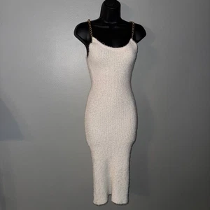 Almost Famous Fuzzy Bodycon Dress Gold Chain Straps Sleeveless M - Picture 1 of 11
