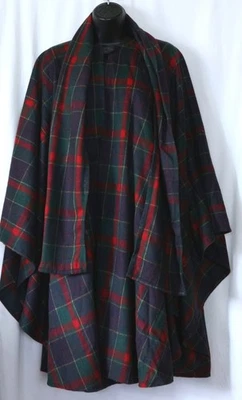 AVOCA Irish Wool Blend Plaid Cape Cloak Ruana With Attached Scarf One Size EXC - Image 1 of 4