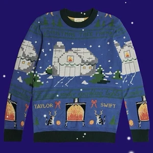 Taylor Swift Christmas Tree Farm Sweater 2021 Large Ugly Xmas Sweater Katzen RAR - Bild 1 von 7