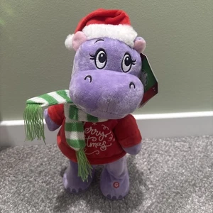 Animated Christmas Musical Plush Hippo in Santa Hat Holiday Decor 14” NEW - Picture 1 of 5