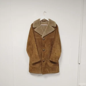 Men's Genuine Sheepskin Suede Leather Faux Fur Lined Overcoat - Size 42" Chest - Picture 1 of 17