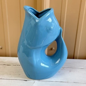 Vaso gorgoglio originale blu acqua grande 9,5" 42 once gres gorgoglio pesce - Foto 1 di 10