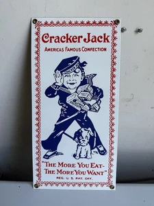 Vintage Ande Rooney Cracker Jack Advertisement Porcelain Enameled Sign 12x6 USA - Picture 1 of 7