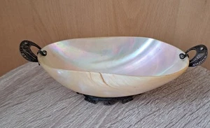 Antike Perlmutt-Schale mit Filigran Griffen Handarbeit Vintage Jugendstil Deko - Bild 1 von 12