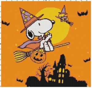 Snoopy & Woodstock Halloween Witches Counted Cross Stitch Pattern Chart - Picture 1 of 1