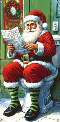 lustiges Tür Banner "Auf WC sitzender Weihnachtsmann"  Weihnachten Deko Santa - Bild 1 von 2