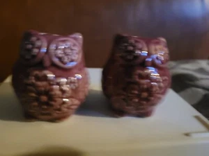 Ceramic Paint MiniOWL Salt & Pepper Shakers Collectible Cute 2" tall  1.5" Red - Picture 1 of 2