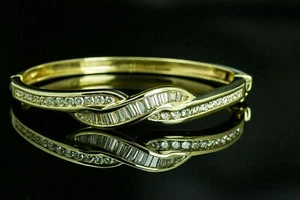 4.50 Ct Round Cut Moissanite Baguette CZ Bangle Bracelet 14K Yellow Gold Plated - Picture 1 of 7