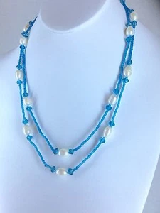 Süßwasserperlen & blaues Glas Halskette 20 Zoll in Silber TGW 89,04 ct - Bild 1 von 7