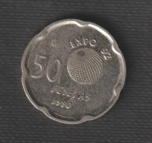 SPAIN 50 PESETAS JUAN CARLOS I. 1990 EXPO 92, CIRCULATED - Picture 1 of 3