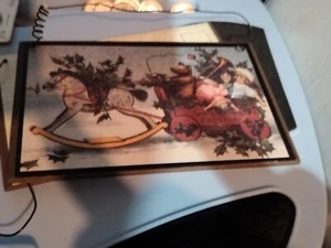 Wooden Santa Claus Expres 4 x 6 Old Fashion Postcard Wire Hanging Xmas Ornament - Picture 1 of 4
