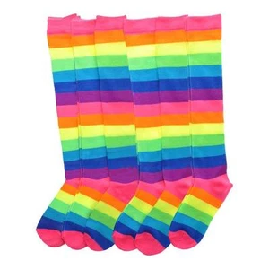 Angelina 12 Pair Dozen Girls Kids Toddler Knee High Socks Rainbow Striped 2540A - Picture 1 of 1
