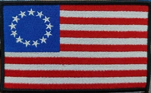 Parche de bandera Betsy Ross con sujetador adhesivo de gancho 5 X 3 borde negro estrellas blancas - Imagen 1 de 2