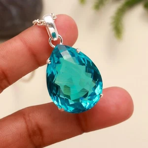 Ciondolo in argento sterling 925 pietra preziosa quarzo apatite neon naturale regalo per lei - Foto 1 di 4