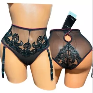 Giarrettiera BLUEBELLA Mara vita alta bretelle slip rete applicazioni floreali nera S - Foto 1 di 8