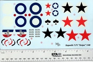 1/48 SCALE MODELS RU SOPWITH 7.F1 SNIPE DECAL SHEET # KD48001 NOS - Picture 1 of 3