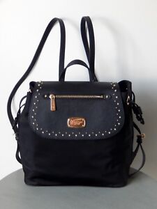 Michael Kors BEDFORD ZIP GOLD STUDS Nylon Leather BLACK LARGE Backpack NWT $278 