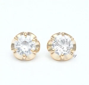 N 18K Gold Plated 10MM Round Clear CZ Crystal Flower Stud Earrings VE891 - Picture 1 of 3
