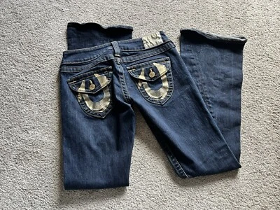 True Religion Bobby Gold Painted Pockets Size 27 x 33 Low-Rise Bootcut Jeans - Image 1 of 4