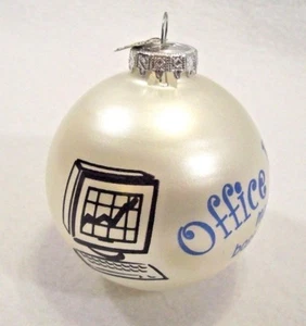 Vintage Bronners White Glass Christmas Ornament Computer Office Worker Gift - Imagen 1 de 7