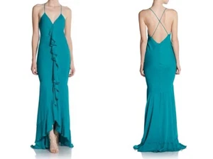 Neu mit Etikett Haute Hippie 100 % Seide Small türkis Maxi Abschlussball Abendkleid Einzelhandel $ 595 - Bild 1 von 5