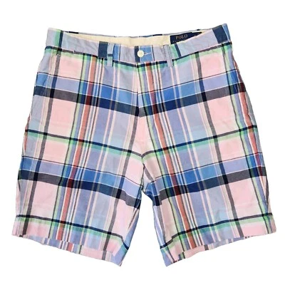Polo Ralph Lauren 格子短裤男式 32 多彩格子肉小马 Chino Preppy — 第 1/4 张图片