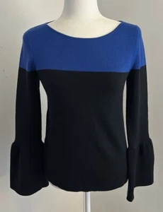 Ann Taylor Wool Blend Colorblock Black Blue Bell Sleeve Sweater XS - Picture 1 of 6