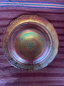 Marigold Carnival Glass Iridescent set of 4 Bread Plates 6” Scalloped Edge - Picture 1 of 7