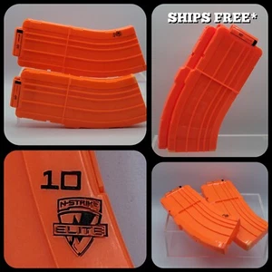 Nerf Curved Banana Clip Elite N-Strike 10 Dart Magazine 2x SET Orange (No Darts) - Picture 1 of 8