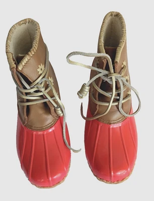 Jack Rogers Chloe Rain Duck Boots Sz 9 Duck  Coral & Tan  Womens Winter Shoes - Image 1 of 4