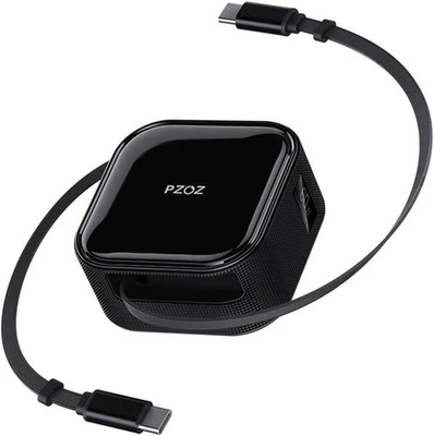 PZOZ 60W Retractable USB C Charging Cable - Black - PROUD USA SELLER - Image 1 of 4