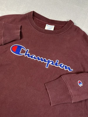 Moletom vintage Champion tecido reverso gola redonda marrom XL C script logotipo soletrado - Imagem 1 de 4