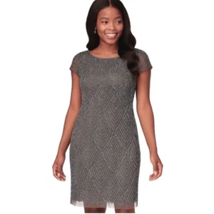 Adrianna Papell NWT Beaded Sheath Dress Taupe Size 10 - Picture 1 of 10