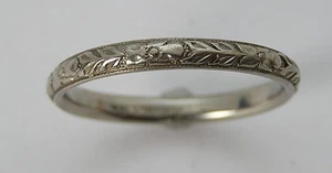 Romantik Art Deco 18K Weißgold voll graviert Eternity Style Band 6-3/4 ,2,37g - Bild 1 von 9