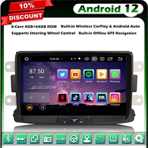 8 núcleos Android 12 coches estéreo GPS Renault Dacia Duster Sandero Dokker BT 5.0 64 GB - Imagen 1 de 12