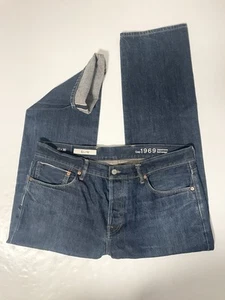 Gap 1969 Jeans Japanese Selvedge Mens 38x30 Blue Denim Slim Button Fly Straight - Picture 1 of 18