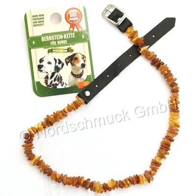 Bernsteinkette Hund Bernstein roh Hundekette Halsband raw amber cognac 44-52cm L - Bild 1 von 2