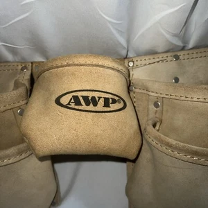 AWP Suede Leather Carpenters Tool Belt W/many Pouches & 2 Metal Hammer Loops Exc - Picture 1 of 6