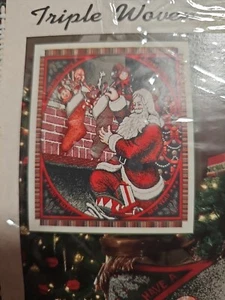 New Vtg 1995 Santa Holiday Throw Blanket  50"x60" Triple Woven American Weavers - Picture 1 of 8