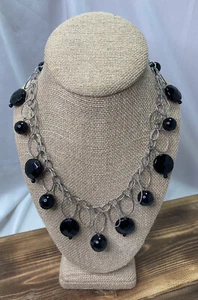 White House Black Market Oval & Resin Circles Chain Necklace Silver 20” Adj - Picture 1 of 6