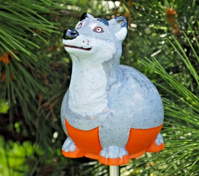 Keramik Gartenkugel Dekoration Statue Wolf H16cm Midene Handgefertigt - Bild 1 von 4