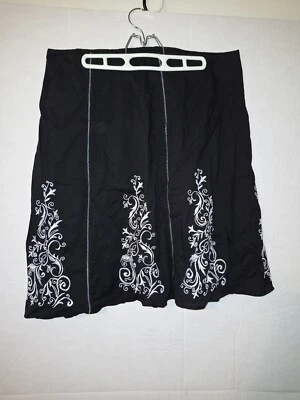 George Womens Plus Size 16 Black With White Embroidered Lined Skirt Cotton - Image 1 of 4