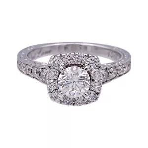 Neil Lane 14K White Gold Cluster 1.19ct TW Round Halo Diamond Engagement Ring - Picture 1 of 11