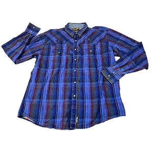 Camisa Western Wrangler Retro Perla Snap XXL Algodón Manga Larga Azul Cuadros Vaquero - Imagen 1 de 15