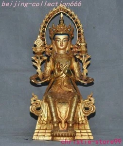 12"Tibet Buddhism temple bronze Gilt Tara Kwan-Yin GuanYin Goddess Buddha statue - Imagen 1 de 11