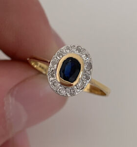 18ct Gold Natural Sapphire & Diamond Cluster Ring, 18k 750